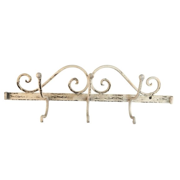 Vintage Distressed White Iron Coat and Hat Hanger 3 Hook Cottage Victorian Style - Picture 1 of 8